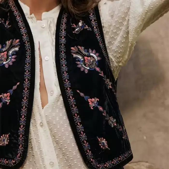 Cardigan Classique en Glaçage Brodé pour Femme, Veste en Velours avec Broderie Fleur, Cadeau Idéal pour Occasions Spéciales Automne Hiver
