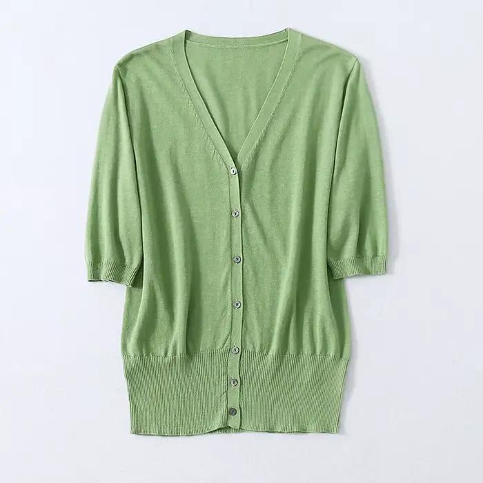 Cardigan en soie de mûrier et coton décontracté pour femmes, col en V, automne hiver, occasions spéciales, cadeaux d'anniversaire