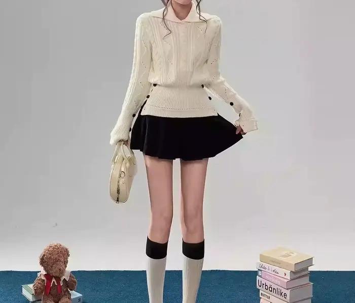 Pull en dentelle à col torsadé bywindto pour femmes, coupe ample, style bureau dame, automne hiver