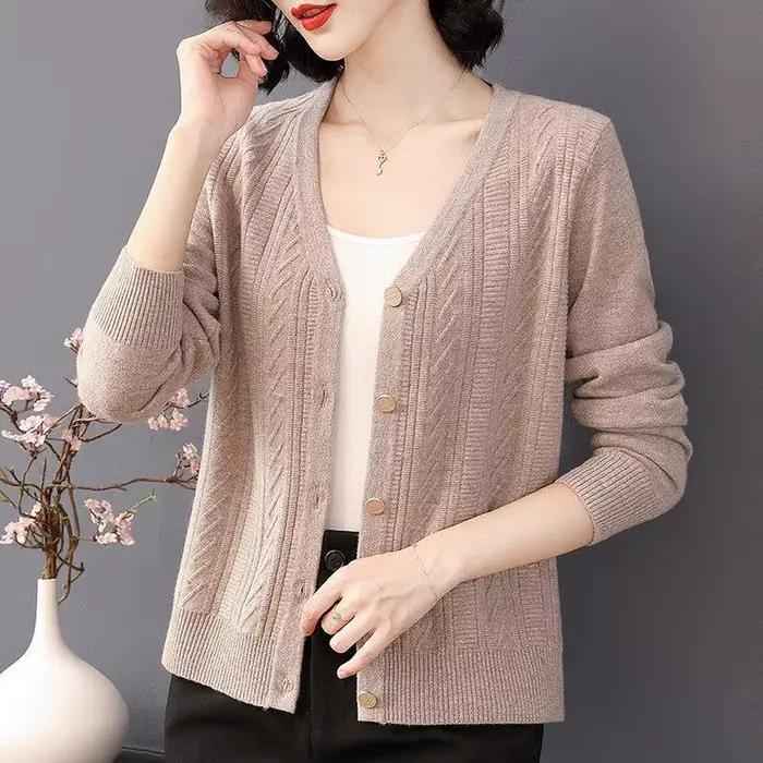 Cardigan court pour femme, pull, veste, printemps, automne, nouvelle mode, tout à fait, chemise, tempérament, mère, tricot, haut, style décontracté, couleur classique, confort durable