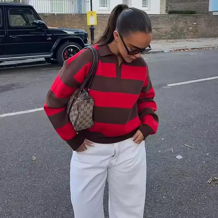 Nouveau Pull-Over Chic en Maille Rayée pour Femme Printemps 2026 – Tendance Jeune