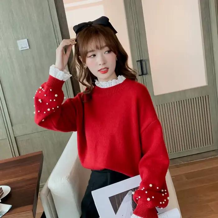 Pull en dentelle épissé pour femme