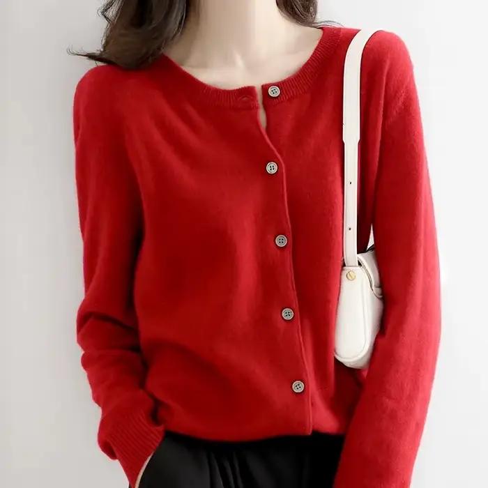Pull en acrylique coton ample décontracté avec boutonnage simple pour femmes, élégant, vintage, pour automne et hiver