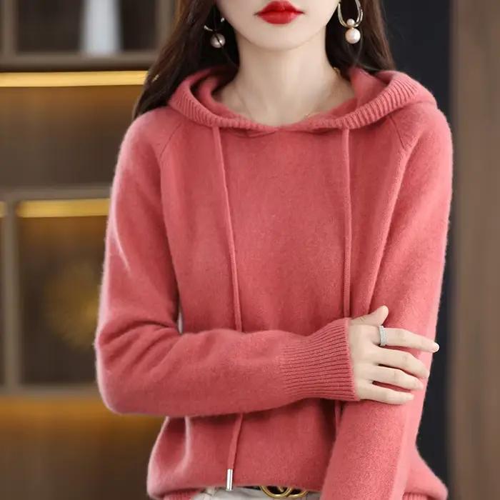 Pull à capuche mode femmes automne hiver à manches longues couleur unie sweat