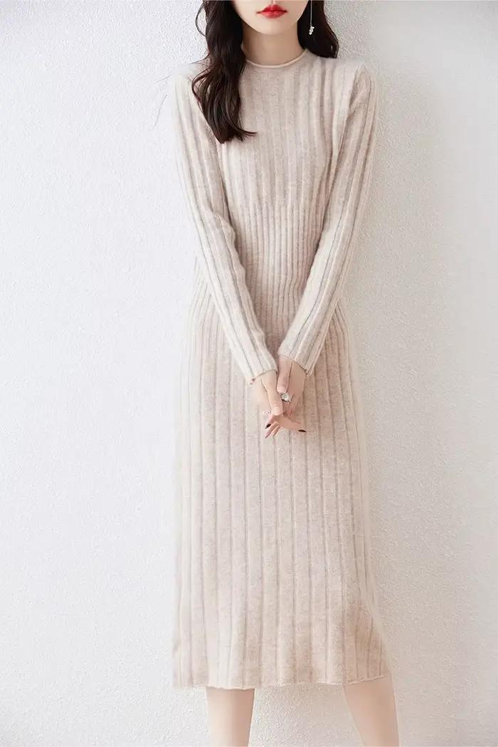 Robe pull longue en laine mérinos pour femme