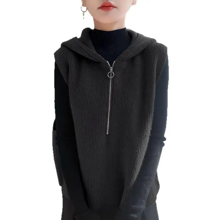 Pull femme gilet fermeture éclair à capuche chaud automne hiver tricoté