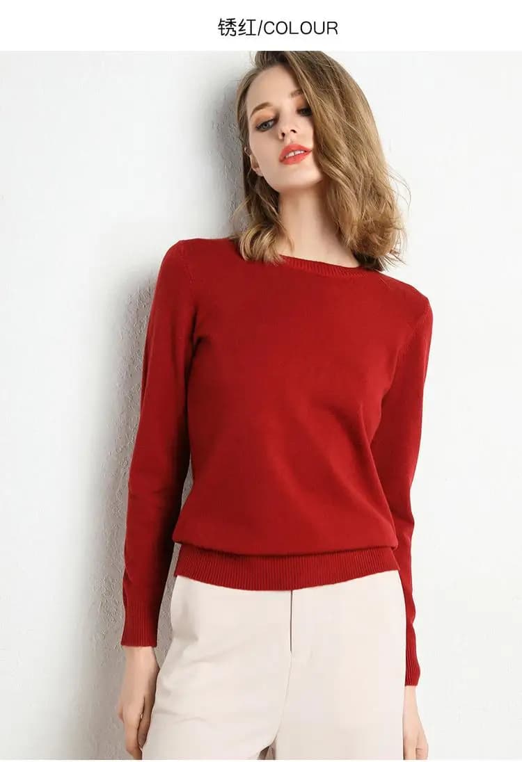 Pull en laine mérinos pour femmes, col rond, manches longues, tricot, Slim, couleur unie, mode, vête