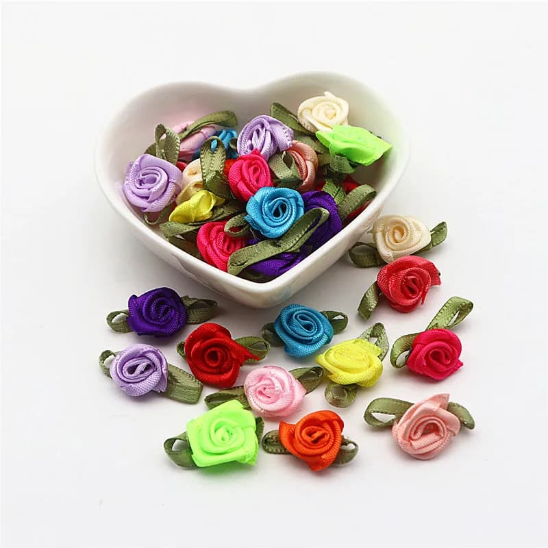 Feuille verte Rose ruban petite Rose ruban petite fleur bricolage décoration petite fleur poupée nœu
