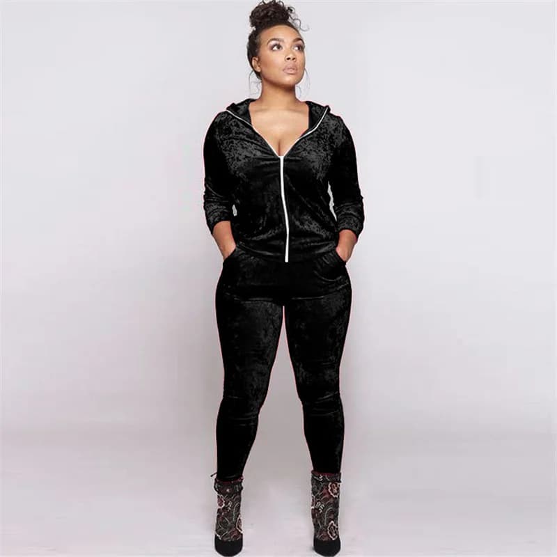 Ensemble de survêtement en velours pour femme, sweats à capuche zippés, veste, pantalon crayon, ense