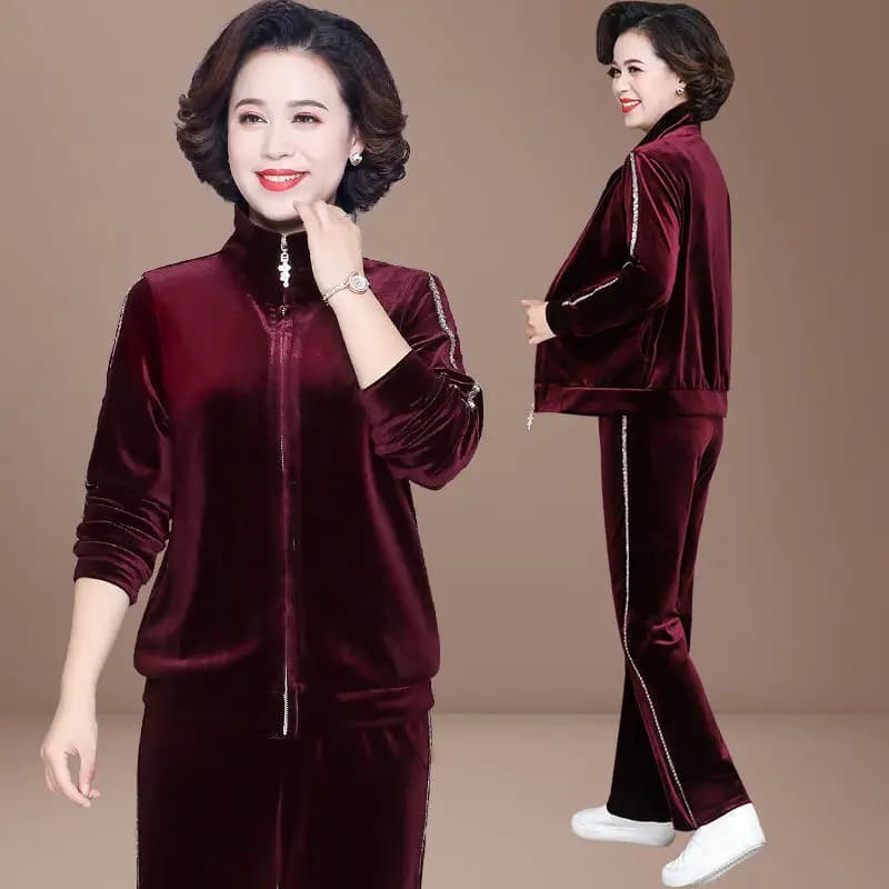 Mode maman velours survêtement femmes velours vêtements de sport 2 pièces ensemble printemps automne