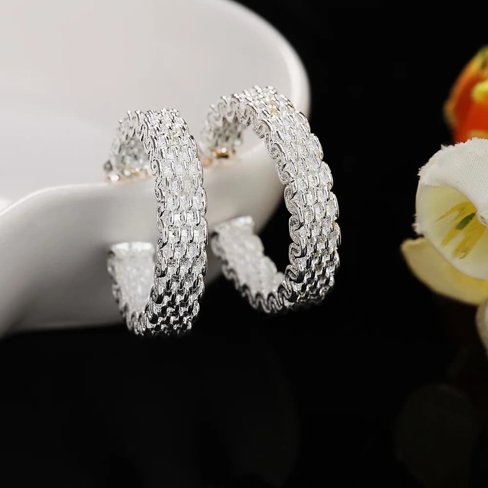 Boucles d'oreilles en argent Sterling 925, boucles d'oreilles en maille à la mode, cadeaux de bijoux