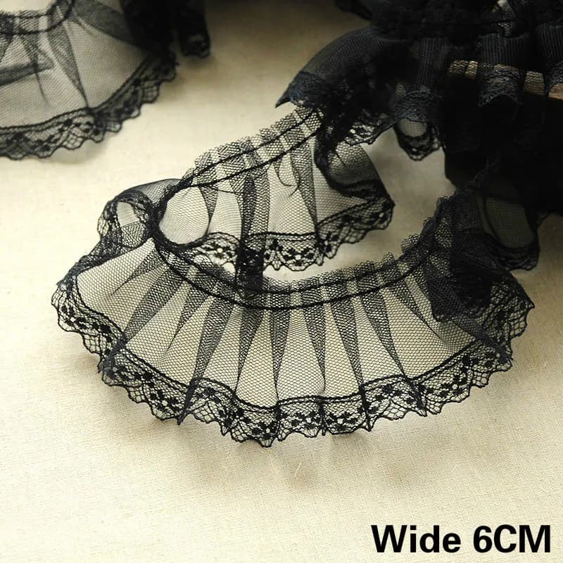 Ruban de Broderie en Dentelle Noire, 6cm de Large, Garniture à Volants, Bricolage à la Main, Robe Pl