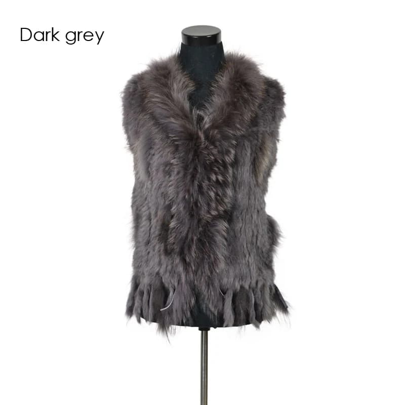 VR001-17 gilet en vraie fourrure de lapin naturel pour femmes avec col en fourrure de raton laveur g