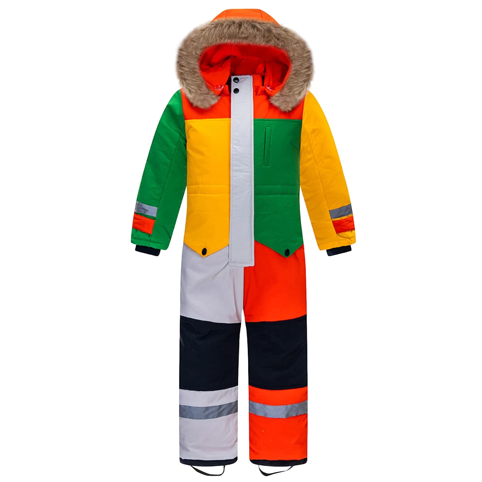 Combinaisons de Ski une pièce pour enfants, col en fourrure de snowboard, à capuche, épais, coupe-ve