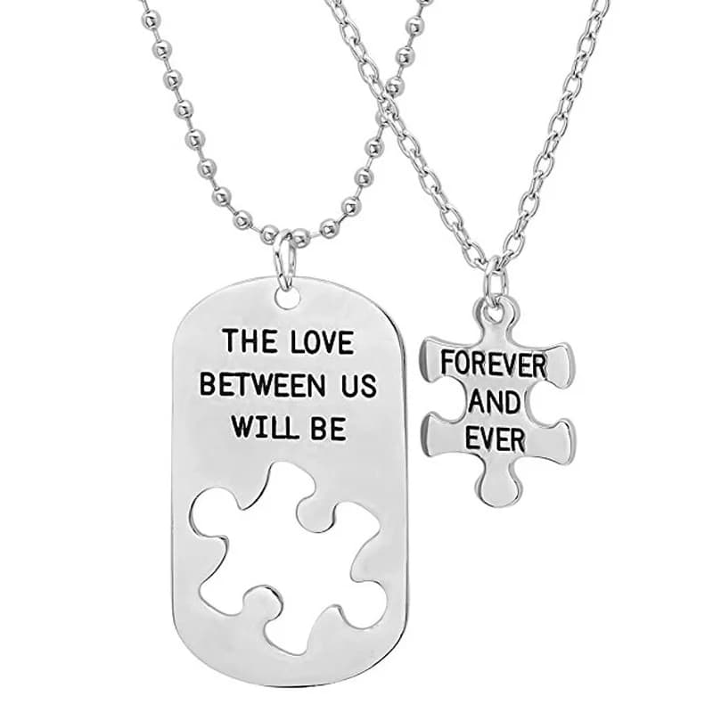 Collier de lettres de puzzle d'amour entre nous, bijoux de couple, cadeau pour amoureux, petit ami, 