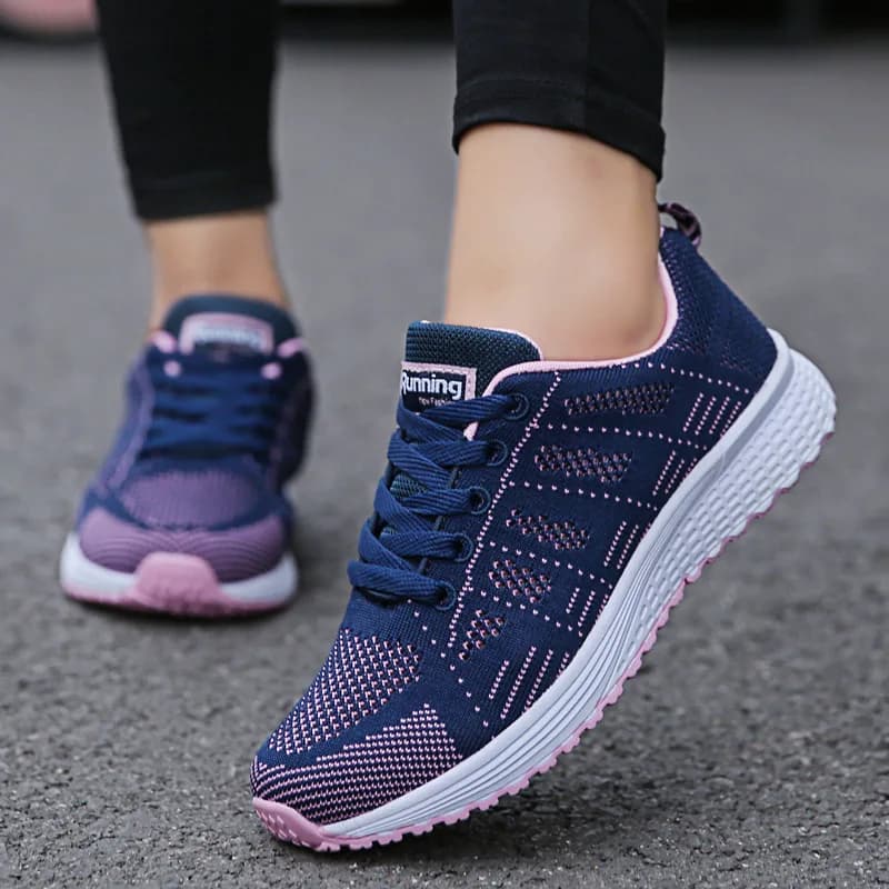 Femmes chaussures décontractées mode respirant marche maille chaussures plates femme blanc baskets f
