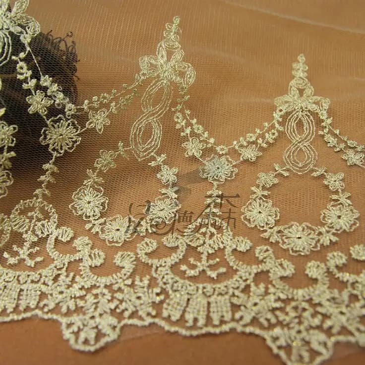 Garniture en dentelle dorée pour costume ou bijoux, broderie de couture, tissu en maille dorée, 1 mè