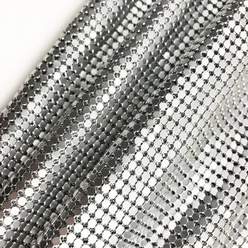 Tissu de cotte de coton en aluminium argenté souple et flexible 30x10 cm |   Maille à paillettes mét