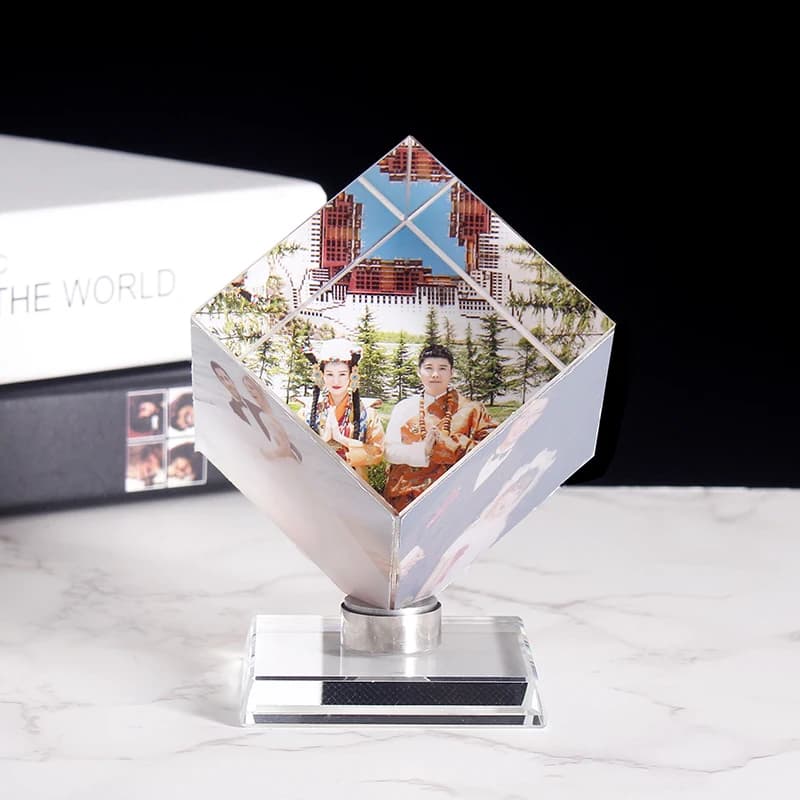 Album Photo personnalisé en forme de Cube de cristal, Figurines en verre, Souvenir de mariage pour r