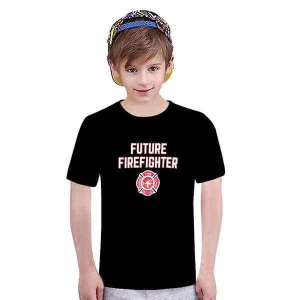Badge de pompier pour enfant, mignon, garçon et fille, T-Shirt pour jeune, vêtements pour enfants