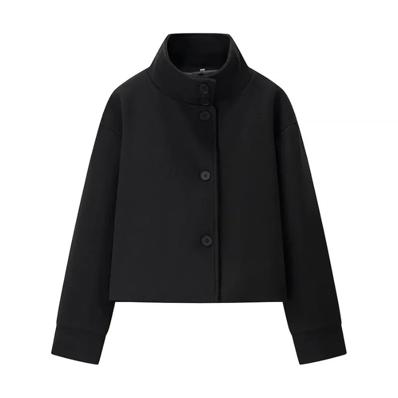 Veste courte à col montant pour femme, manteau à manches longues, simple boutonnage, court, élégant,