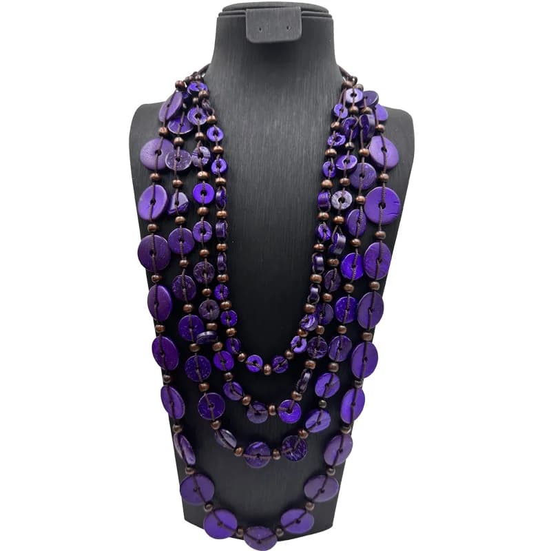 Collier bohème couleur café multicouche, rond en coquille de noix de coco, perles de forme géométriq