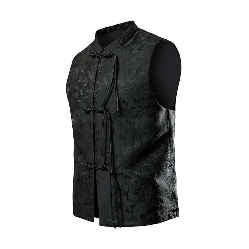 Gilets Hanfu de style traditionnel chinois pour hommes, gilets à boucle, gilet solide, document préc