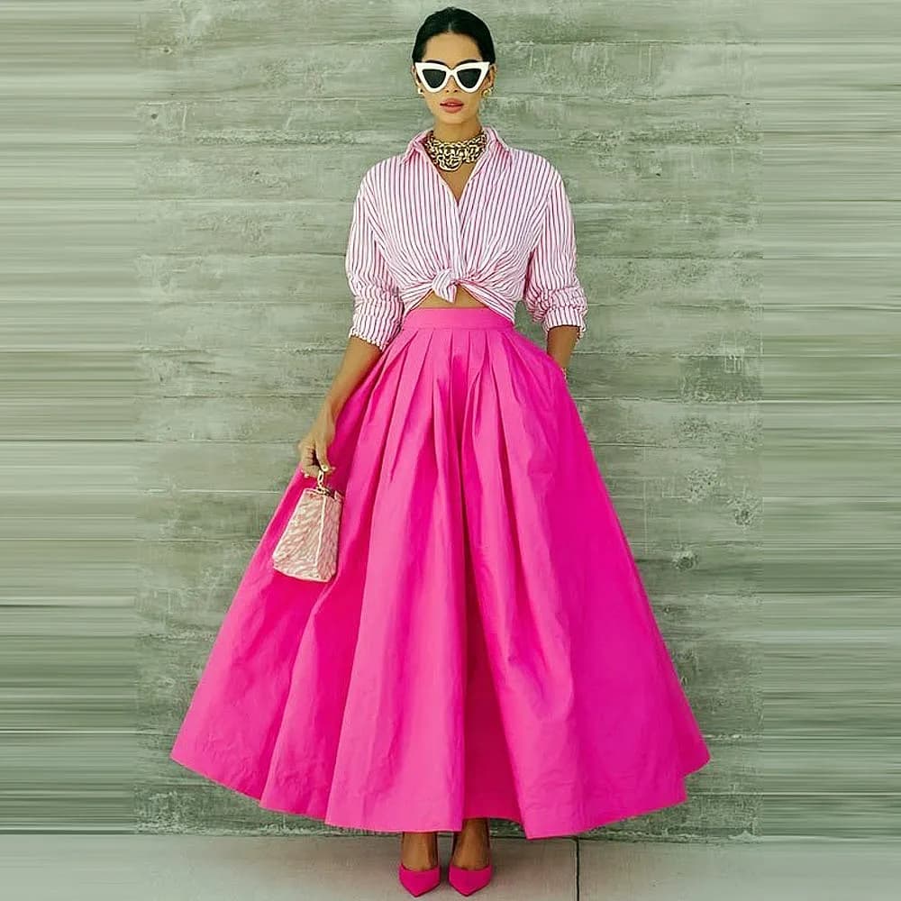 Jupe longue maxi fuchsia pour femme, sans haut, avec grand ourlet, en satin, pour soirée, fête ou an