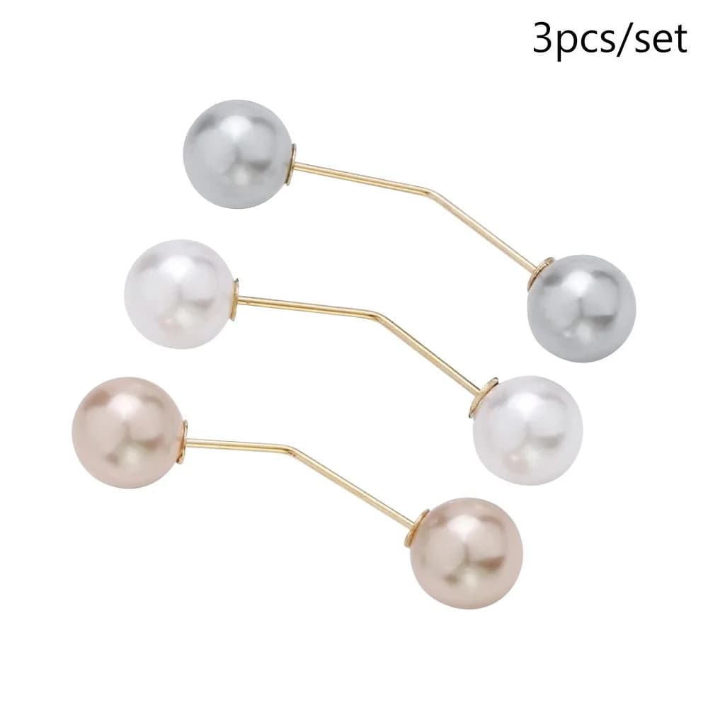 3/6/8 Pièces Broches à double tête avec perle, Clips de col ajustables, Épingles de sûreté antidérap