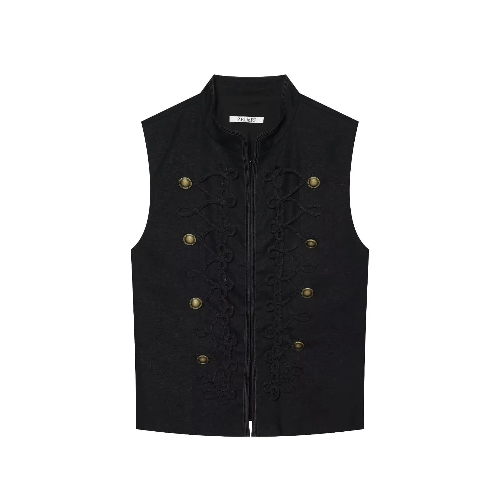 HH Gilet élégant rétro noir sans manches, à double boutonnage avec boutons grenouille, pour occasion