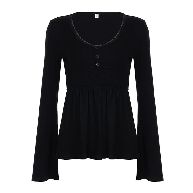 Pull en tricot pour femmes, chemisier Chic français, panneaux en dentelle, col bas, manches cloche, 