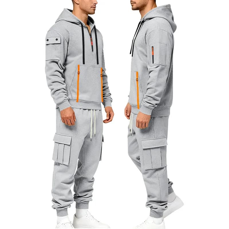 Sweat-shirt à capuche pour hommes, ensemble décontracté, manches longues, doublure polaire, tenue d'