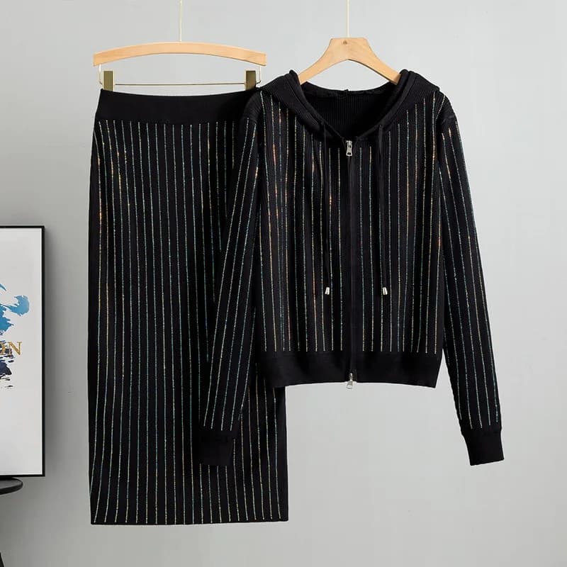 Cardigan tricoté pour femmes, taille haute, jupe enveloppée dans les fesses, costumes 2 pièces, luxe