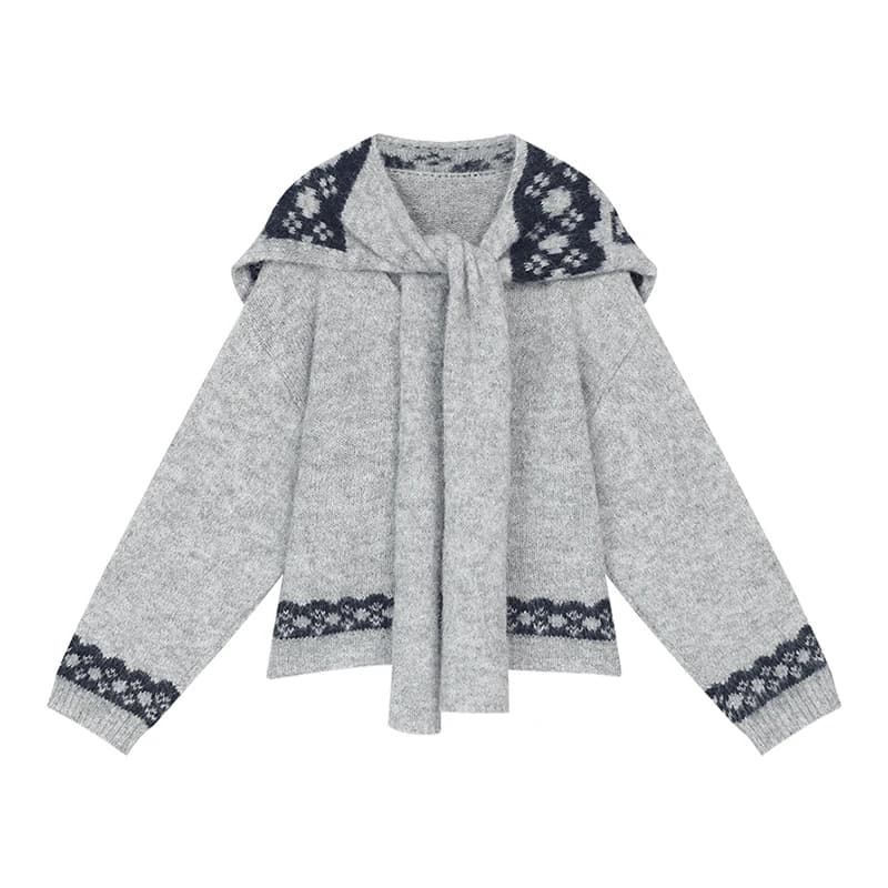 ELFSACK Y2K Design solide graphique col marin noeud pull pour les femmes