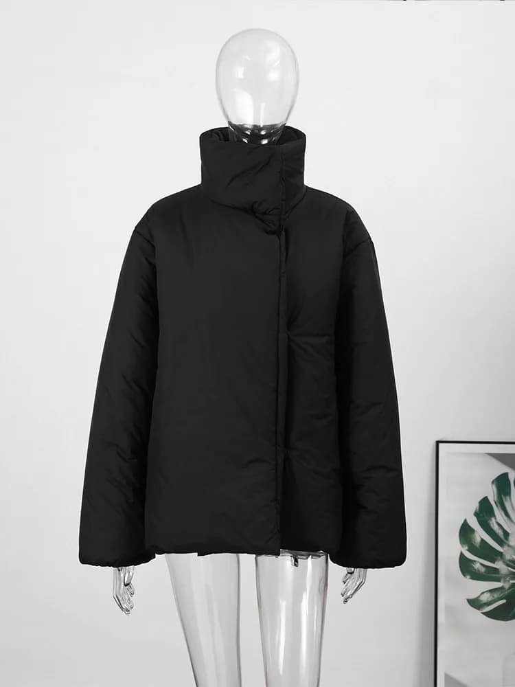 Doudoune d'hiver pour femme, col montant, patte diagonale, rembourrée, couleur unie, manteaux amples