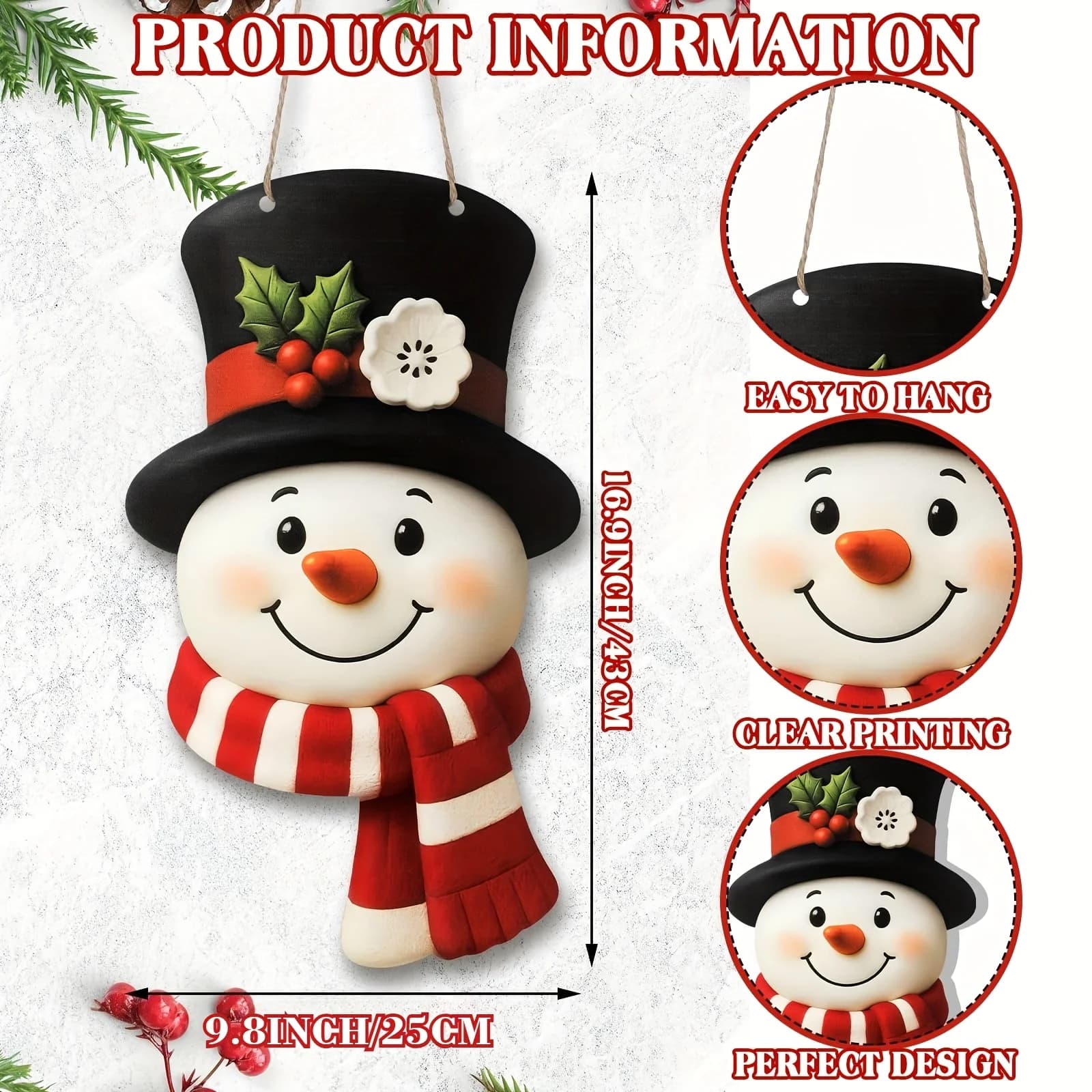 1 pièce Décoration de Noël en bois Bonhomme de neige, Ornement de porte Guirlande de bienvenue Joyeu
