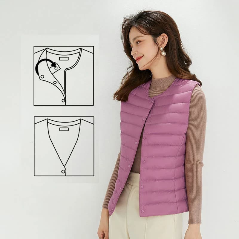 Gilet ultra léger en duvet de canard blanc 90% pour femme, printemps-automne, chaud, coupe ajustée, 