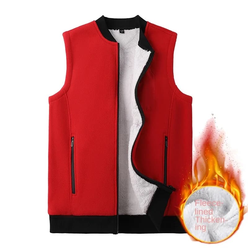 Gilet d'hiver sans manches pour hommes, col montant, couleur unie, polaire épaisse, garde au chaud, 