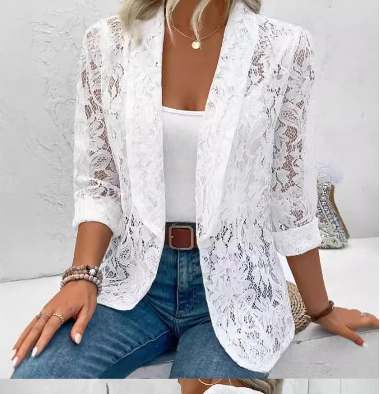 Chemisier classique en dentelle blanche pour femmes, manteau léger et élégant, hauts d'été, de print