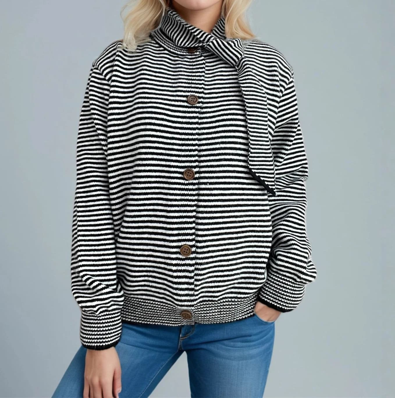 Cardigan tricoté rayé avec boutons et cravate, nouveau Style automne/hiver 2025