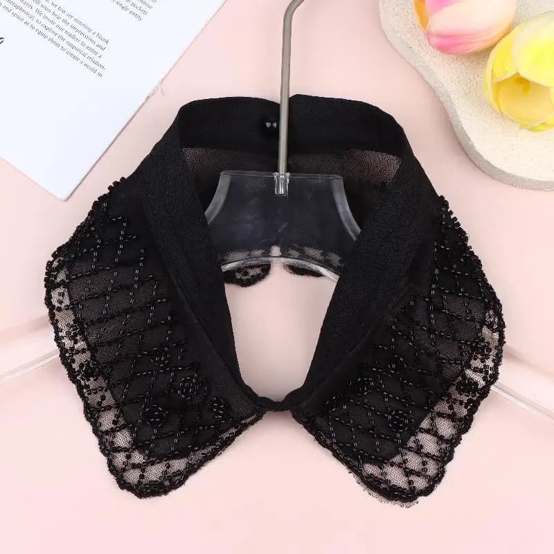 Col en dentelle élégant détachable, brodé et perlé, faux col demi-chemise pour femme, accessoires de