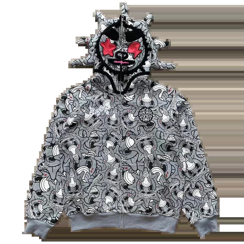 Sweat-shirt à fermeture éclair intégrale avec broderie cœur gris Glo Gang