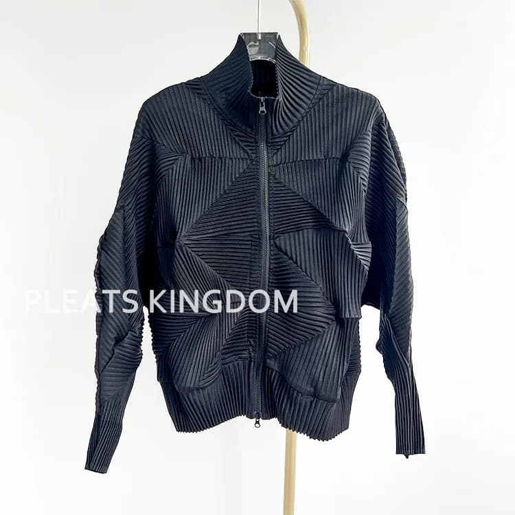YUDX-Veste Plissée à Col Montant pour Femme, Section à Fermeture Éclair, Mode Décontractée, Cubique,