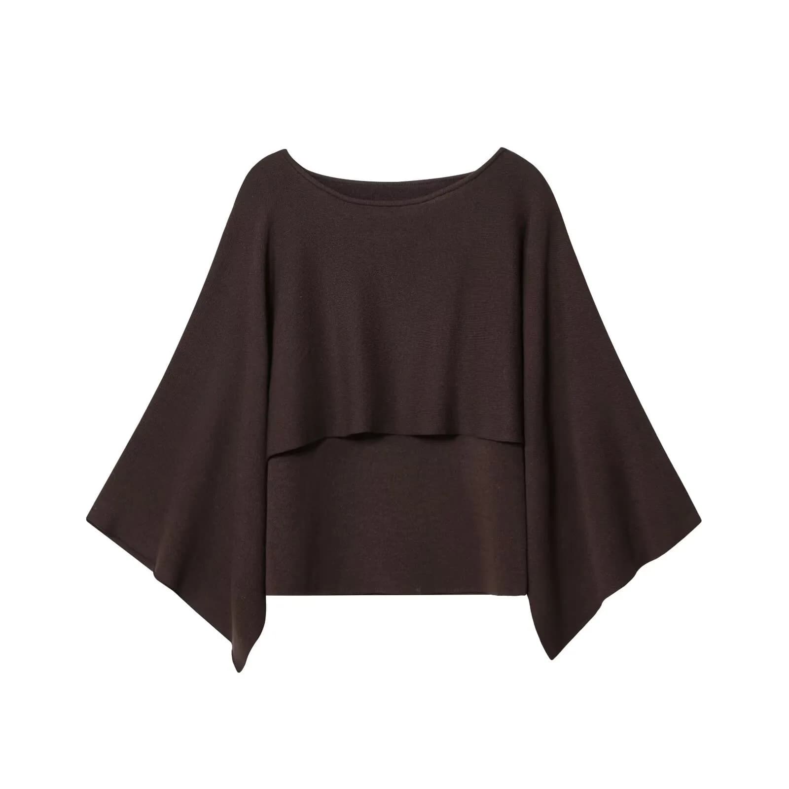 Haut élégant en tricot superposé pour femme, col ample, en fibre de polyester, col rond, manches cou