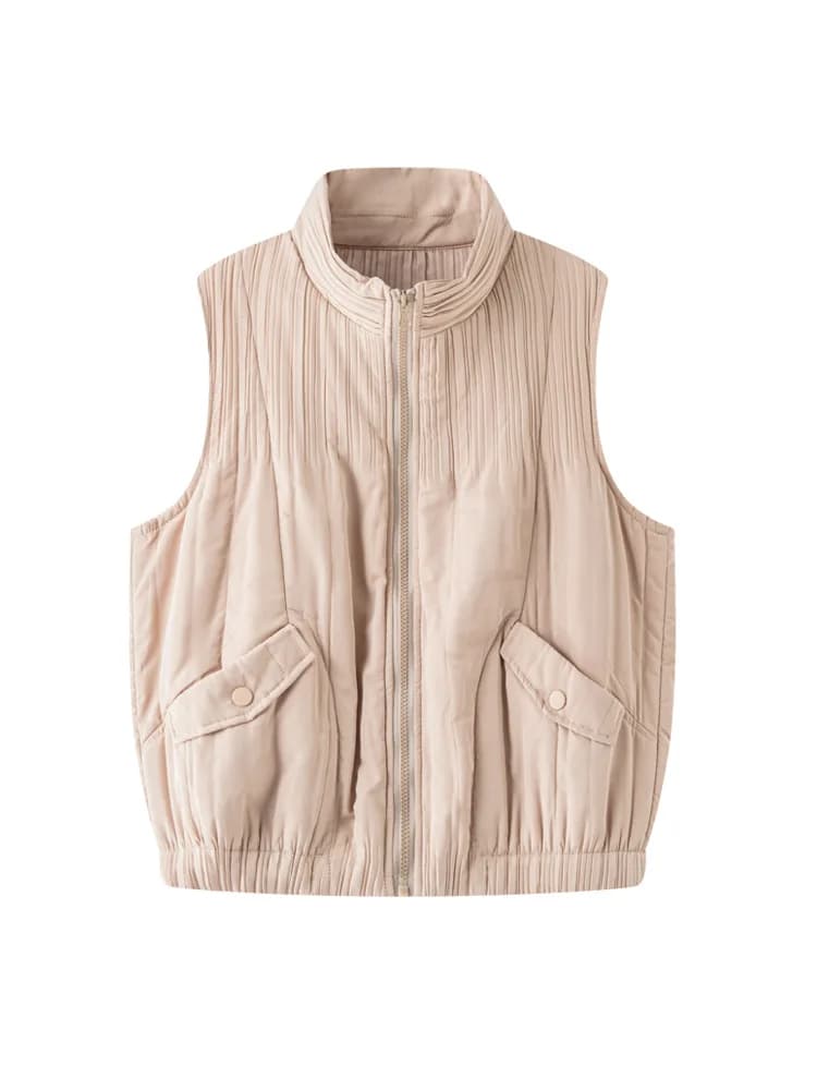 Gilet d'hiver plissé pour femmes, mode tempérament Simple, couleur unie, Parkas sans manches, nouvea