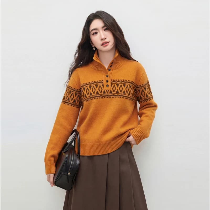 Pull pour femme SENTUBILA 2026, motif géométrique Fair Isle, jacquard, col montant, épais, chaud, ha