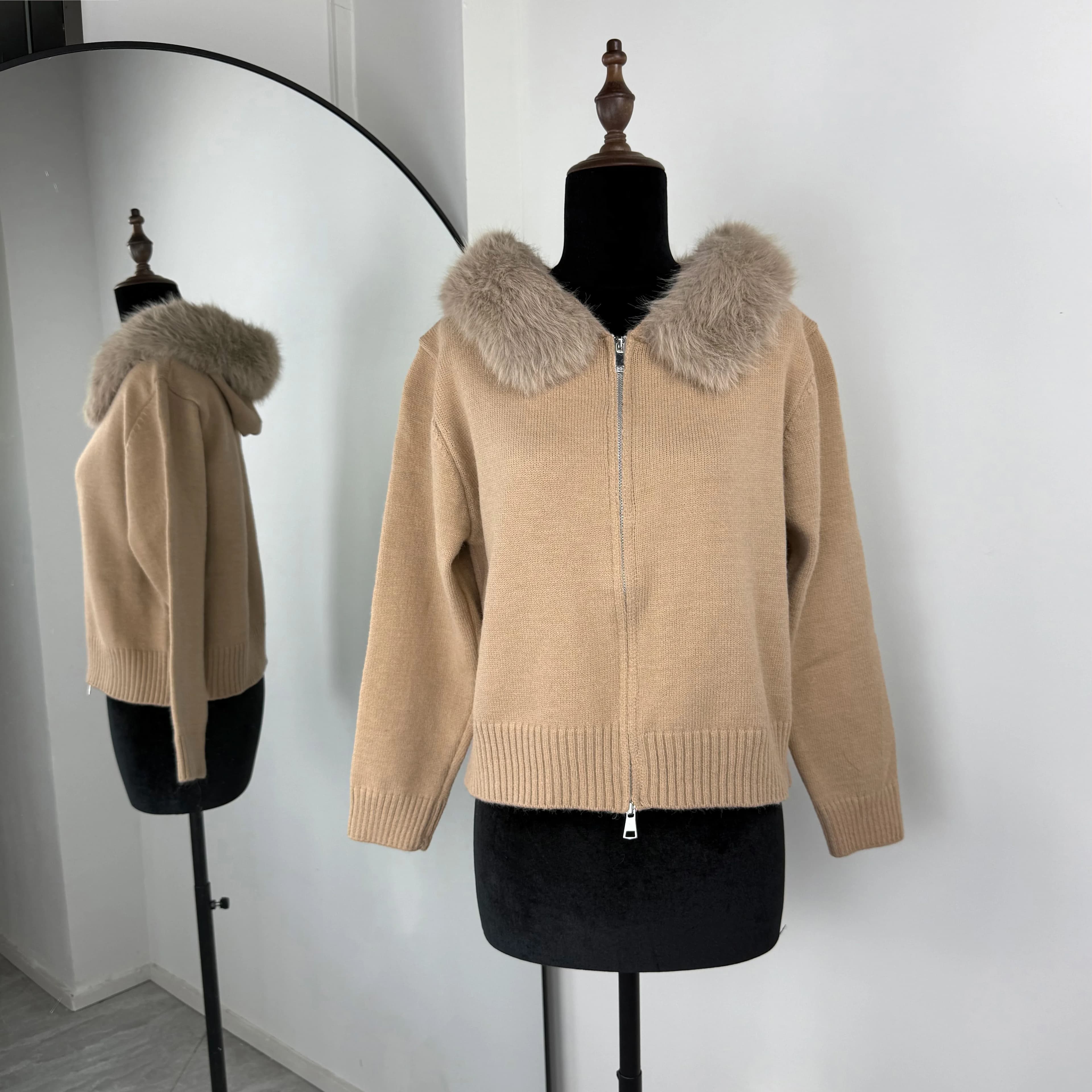 Talenza hiver femme pull à capuche Cardigan moelleux fermeture éclair Patchwork à manches longues cô