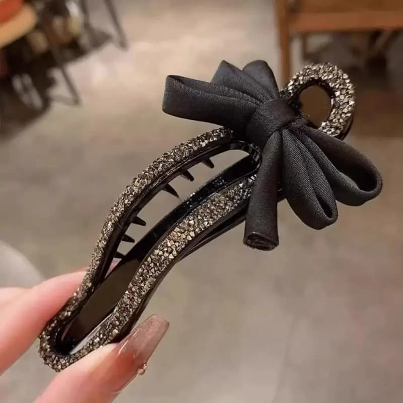 Pince à bec de canard en strass, classique, nœud noir, épingle à cheveux pratique, polyvalente, mode