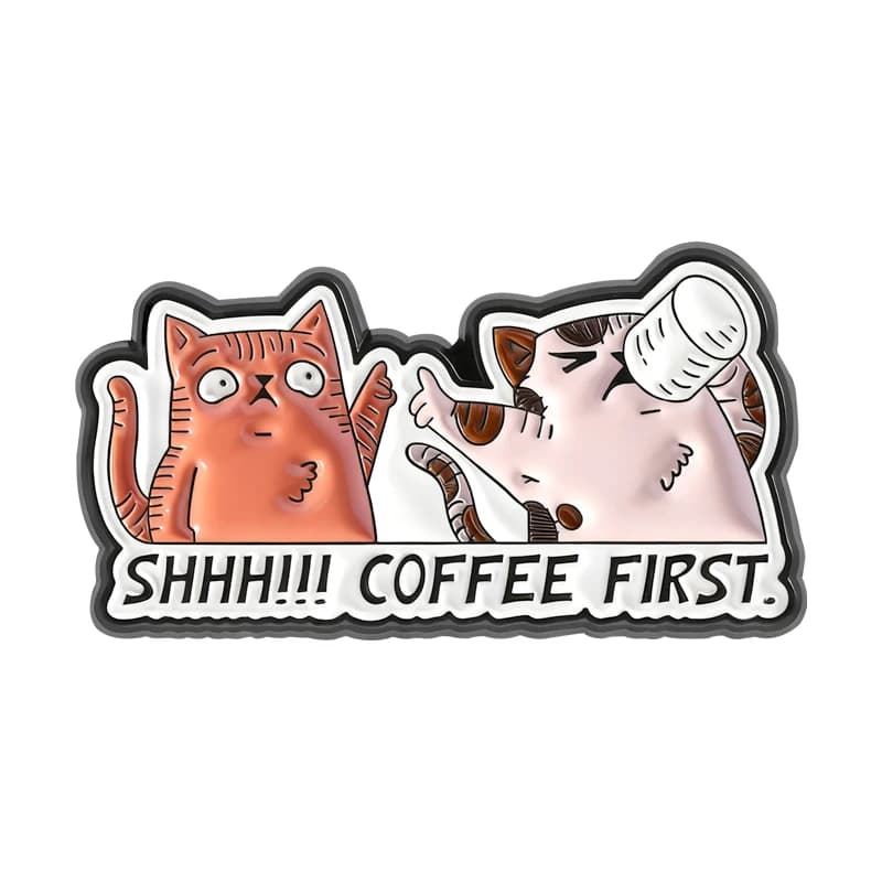 SHHHH!!! Café premier chat broche émail broches amusant mignon chat boire du café broches vêtements 