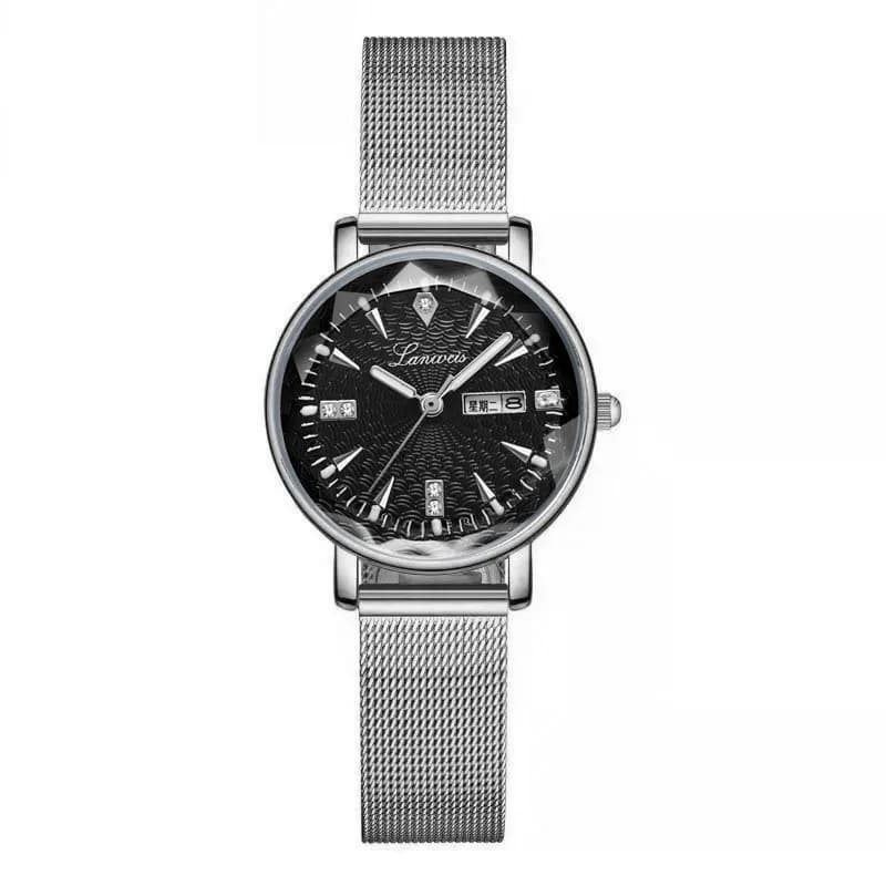 Montre élégante pour femme avec calendrier – Bracelet en maille ultra fine et cadran lumineux pour l